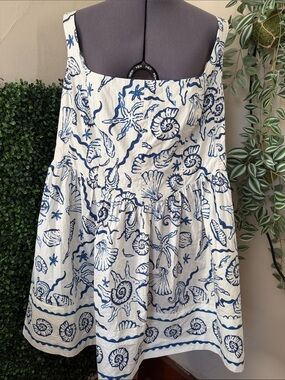 H&M White Sundress with Blue Seashell Print
